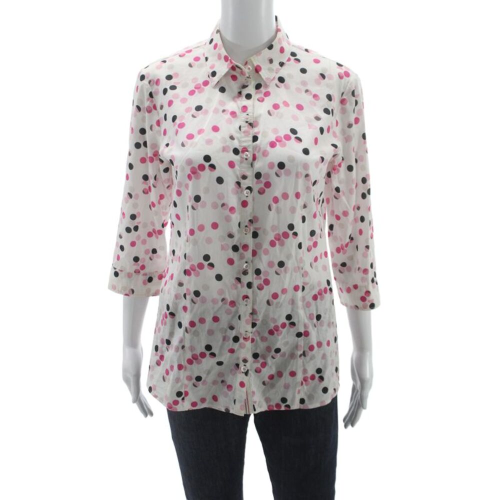 Gerry Weber Womens Polka Dot Cotton Collared Button Up 3/4 Sleeve Blouse Size 8